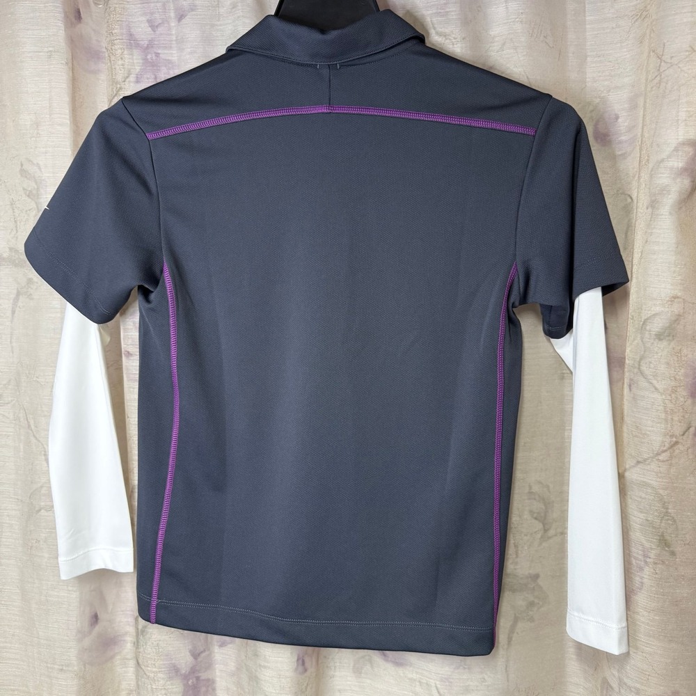 Nike‎ Golf Dri-Fit women Medium Polo Shirt - Gray/Purple/White - Picture 3 of 3